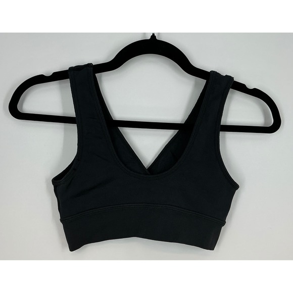 Good American Black Crossover V-Neck Racerback Sports Bra Athleisure Active XS/S - Picture 3 of 5